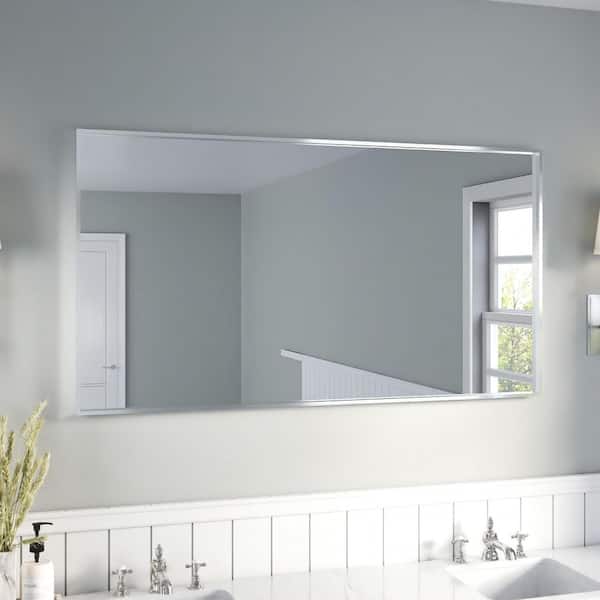55 in. W x 30 in. H Silver Aluminum Rectangular Framed Wall Bathroom Vanity Wall Mount Mirror