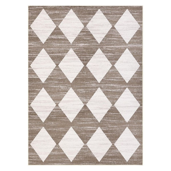 Modern Geometric Diamond Soft Non-slip Thin Washable Foldable Bedroom Laundry Home Decor Brown 9 ft. x 12 ft. Area Rug