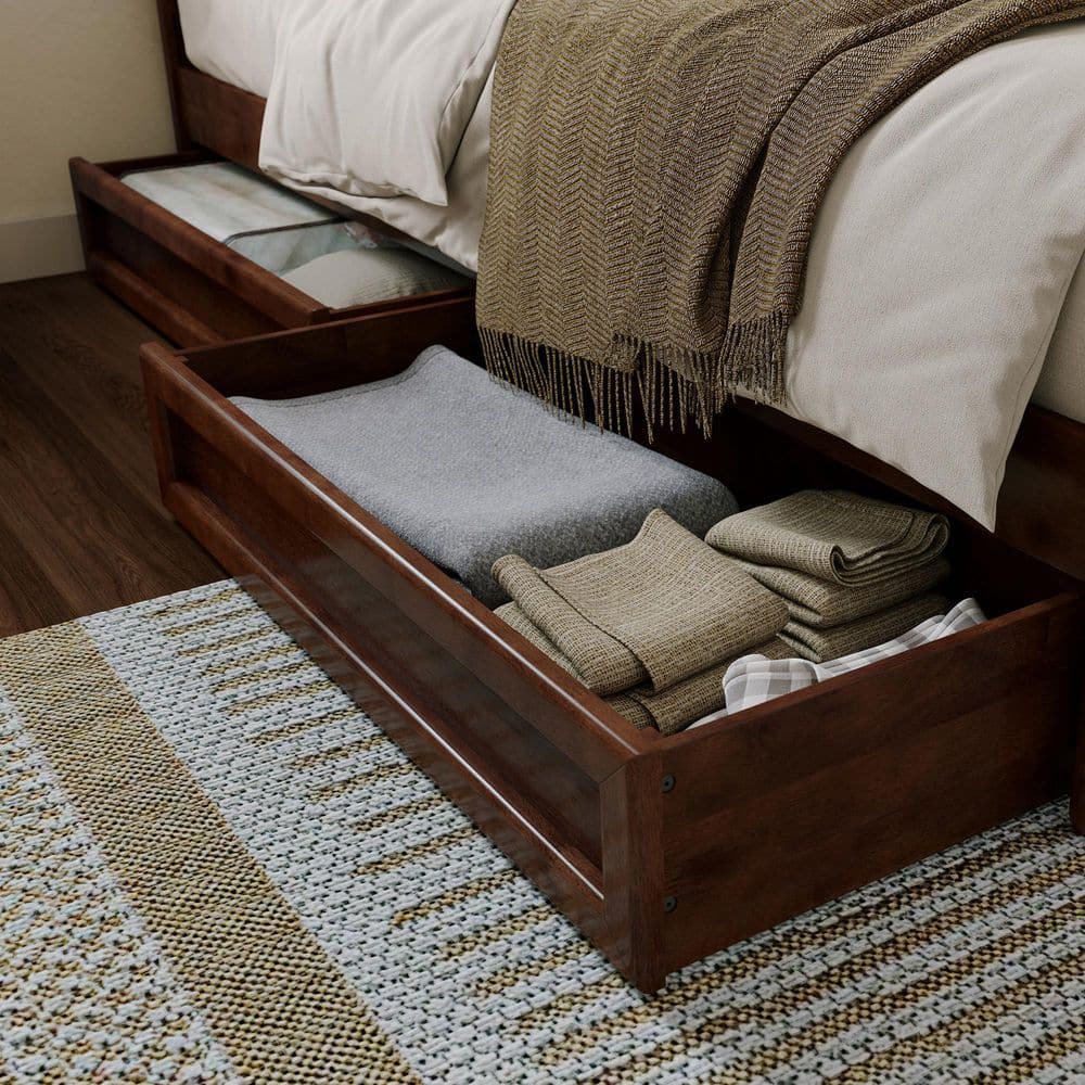 Casanova Queen Dark Walnut Wood Platform Bed with Storage Drawers