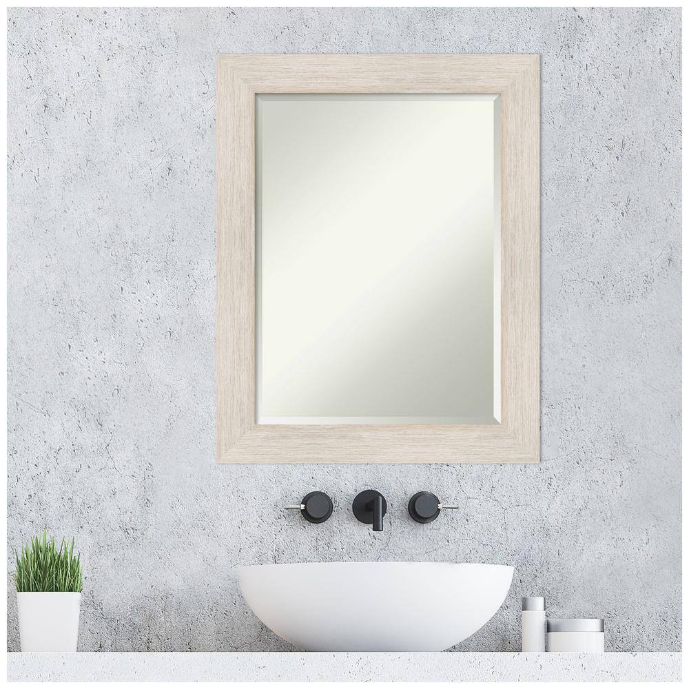 Hardwood Whitewash Rectangular Bathroom Vanity Mirror 23 x 29 inches