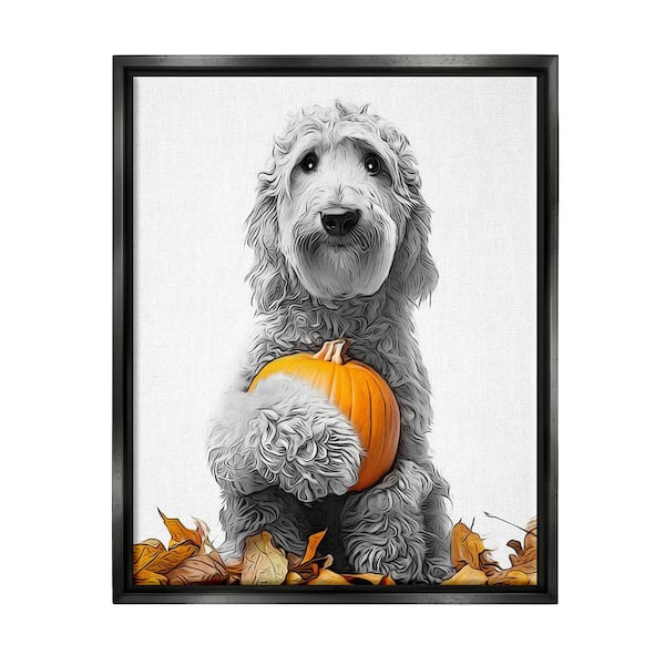 Stupell Industries Dog and Autumn Leaves by Annalisa Latella 1-Piece Floater Frame Graphic Print Animal Poster Art Print 31 in. x 25 in.