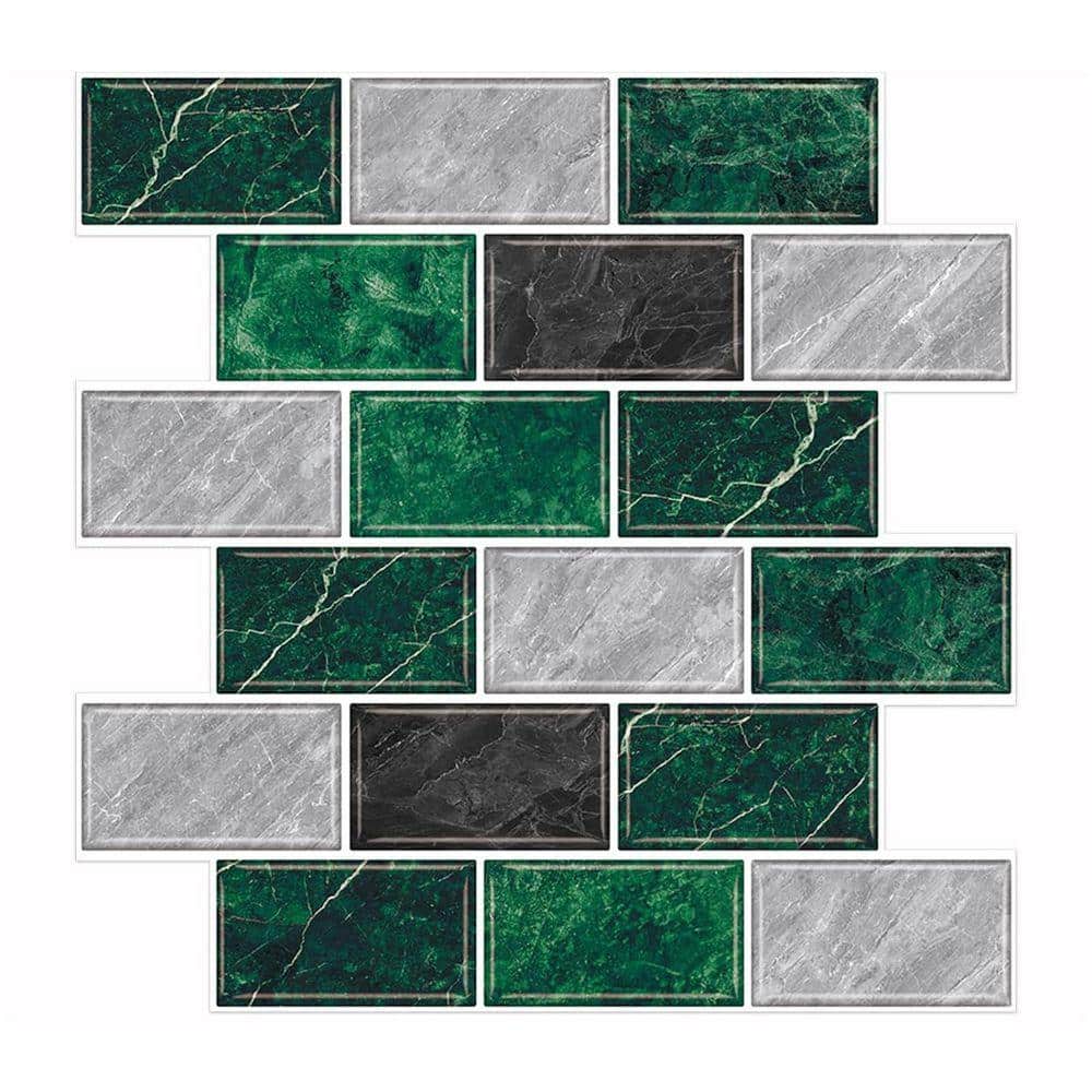 Green Marble 12 in. x 12 in. Vinyl Peel and Stick Backsplash 10
