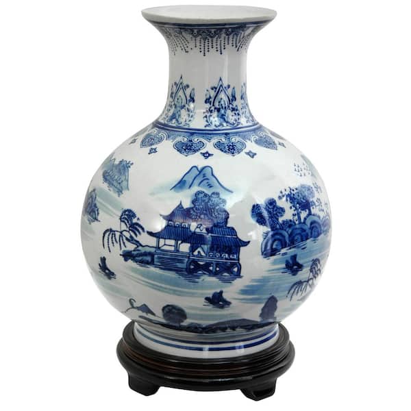 Oriental Furniture 12 in. Porcelain Decorative Vase in Blue