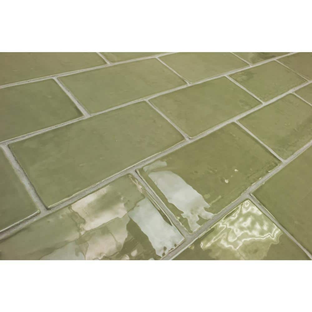 Messi 3" x 6" Polished Green Ceramic Subway Wall Tile