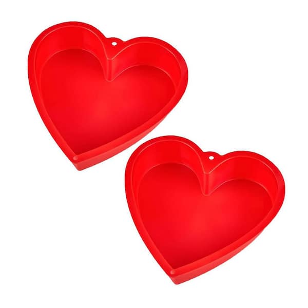 Heart Series 2-Cup Silicone Nonstick Cake Pan Baking Mold for Cakes Cheesecakes Brownies 2 Pack Red