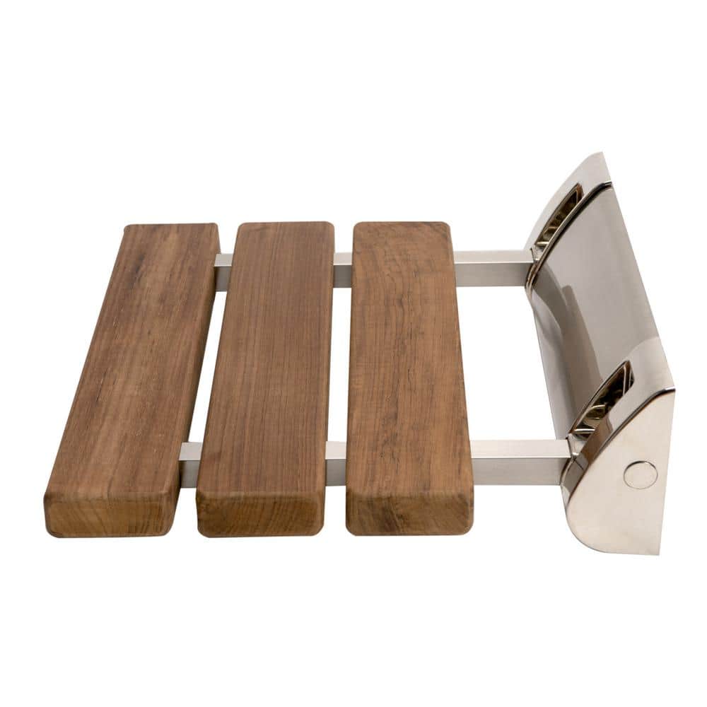 Compact Natural Teak Folding Shower Seat with Nickel Finish