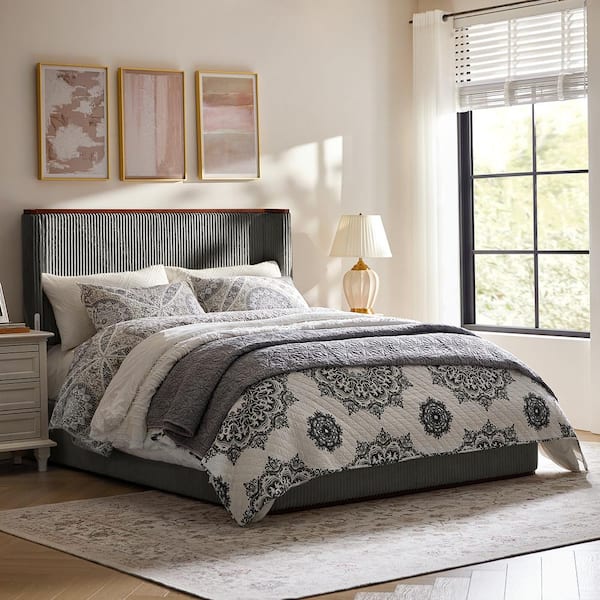 JAYDEN CREATION Cleo Dark Gray Wood Frame Queen Platform Bed with Hydraulic Lift Storage