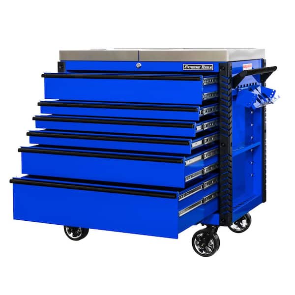 EX Professional 41 in. 6-Drawer Tool Utility Cart with Stainless Steel  Slider Top and Bumpers in Blue