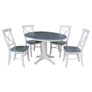 Olivia 5-Piece 36 in. White/Heather Gray Extendable Solid Wood Dining Set with X-Back Chairs