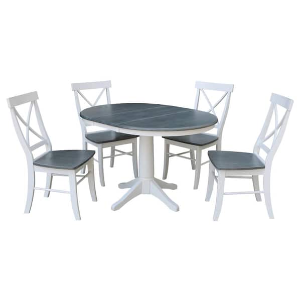 International Concepts Olivia 5-Piece 36 in. White/Heather Gray Extendable Solid Wood Dining Set with X-Back Chairs