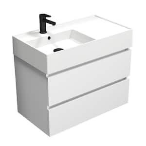 BLOCK 31.89 in. W x 17.32 in. D x 25.2 in. H Wall Mounted Bath Vanity in Glossy White  with Vanity Top Basin in White