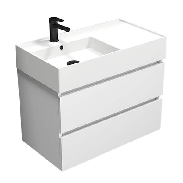 Nameeks BLOCK 31.89 in. W x 17.32 in. D x 25.2 in. H Wall Mounted Bath Vanity in Glossy White  with Vanity Top Basin in White