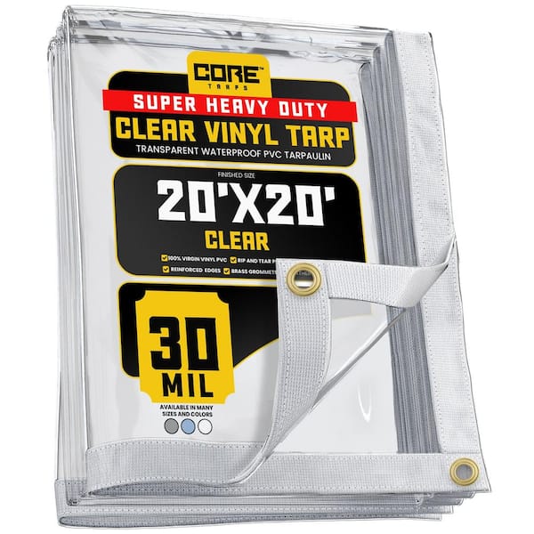 20 ft. x 20 ft. Clear Extreme Heavy Duty 30 mil Vinyl Plastic Tarp, Waterproof, UV Protection, With Metal Grommets