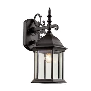Josephine 15.5 in. 1-Light Black Outdoor Wall Light Fixture with Clear Glass