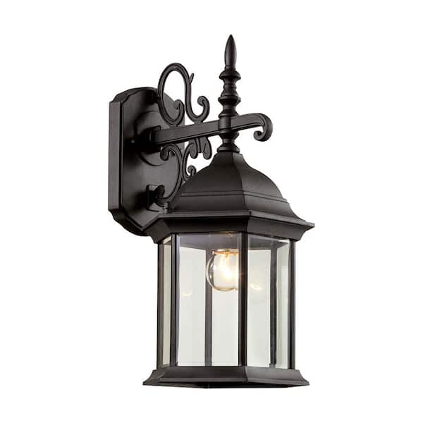 Bel Air Lighting Josephine 15.5 in. 1-Light Black Outdoor Wall Light Fixture with Clear Glass
