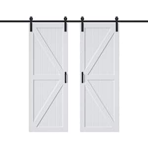 60 in. x 84 in. Paneled Off White Primed MDF British K-Shape MDF Sliding Barn Door with Hardware Kit