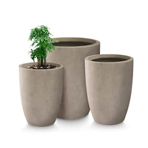 22.4", 20.4" and 18.1"H Round Weathered Finish Concrete Planters Set of 3, Outdoor Indoor w/Drainage Hole & Rubber Plug