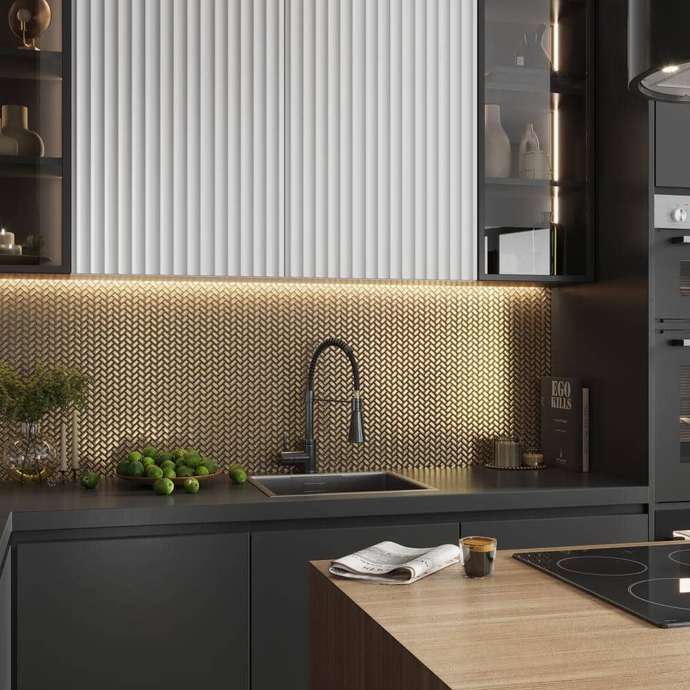 Gold Herringbone Glossy Glass Mosaic Tile Set