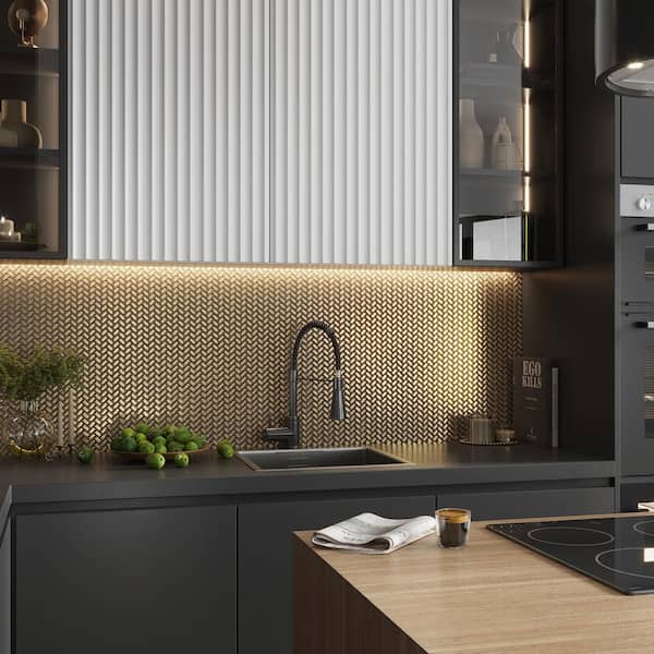 Gold 11.8 in. x 11.9 in. Herringbone Polished Glass Mosaic Floor and Wall Tile (6 Cases, 58.50 sq. ft./Pallet)