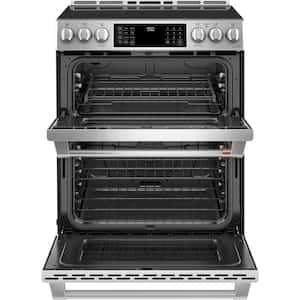 30 in. 5 Burner Element Smart Slide-In Double Oven Induction Range with Convection in Stainless Steel