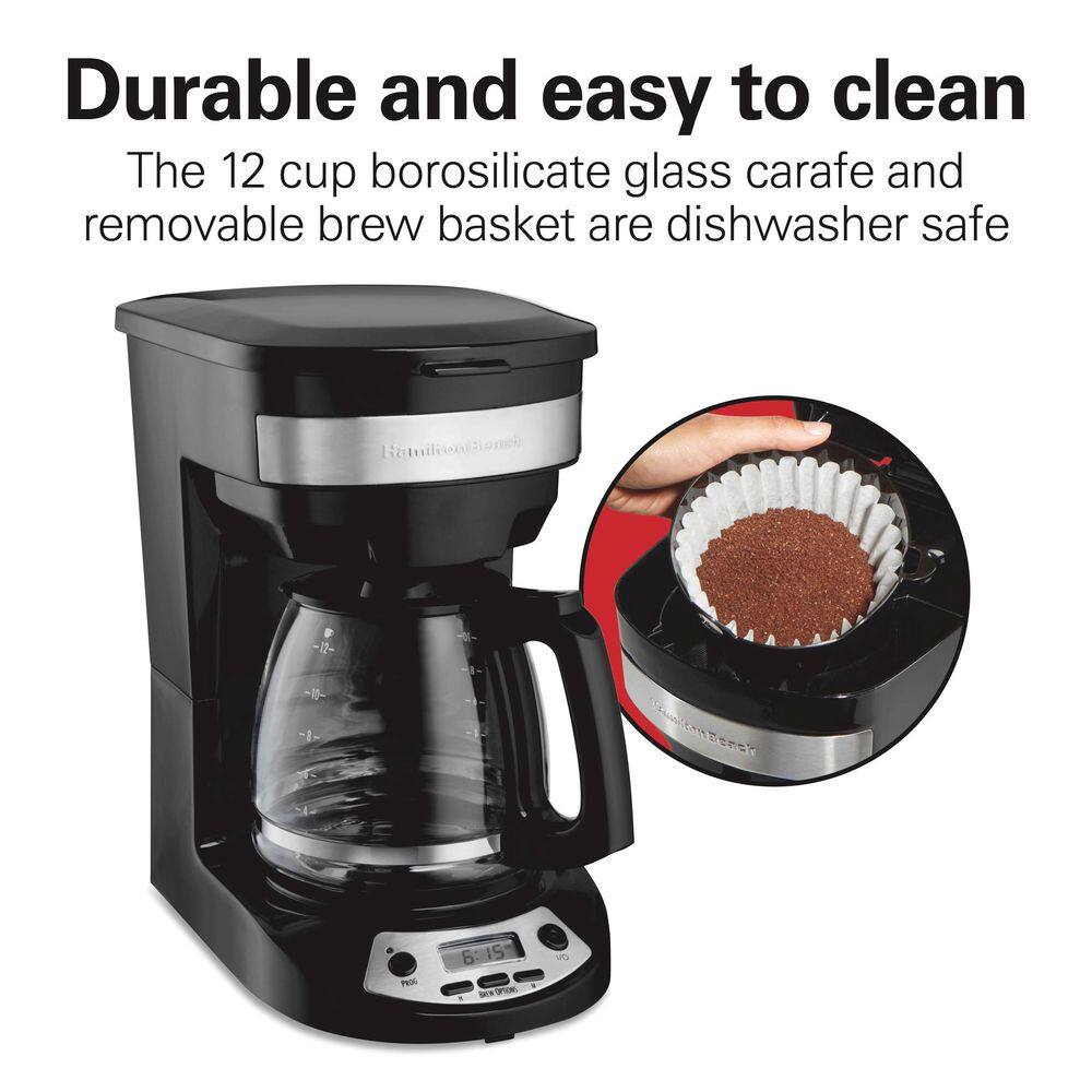 12-Cup Black Stainless Steel Programmable Drip Coffee Maker