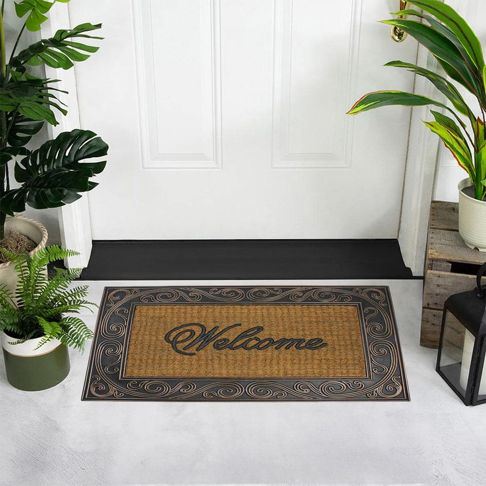 Charming Swirled Welcome Coir Outdoor Mat in Brown & Black