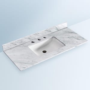 Delan 49 in. W x 22 in. D Marble White Rectangular Single Sink Vanity Top in Carrara White
