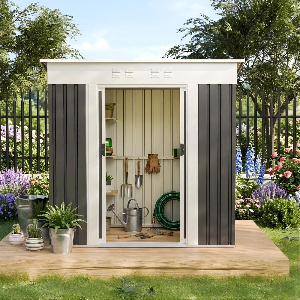 6x4 FT Metal Garden Shed with Sliding Door, Outdoor Storage Shed with Steel Frame, Gray price history on PriceWatchPro