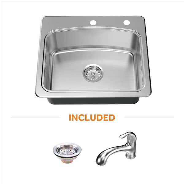 Glacier Bay All In One Drop Stainless Steel 25 2 Hole Single Bowl Kitchen Sink Kit With Faucet And Strainer Vt2522r18 The Home Depot 2 Hole Single Bowl Kitchen Sink Kit, Kitchen Sink Clamps Home Depot
