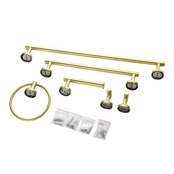 Aoibox 6-Piece Wall Mount Stainless Steel Bathroom Towel Rack Set in Brushed Gold