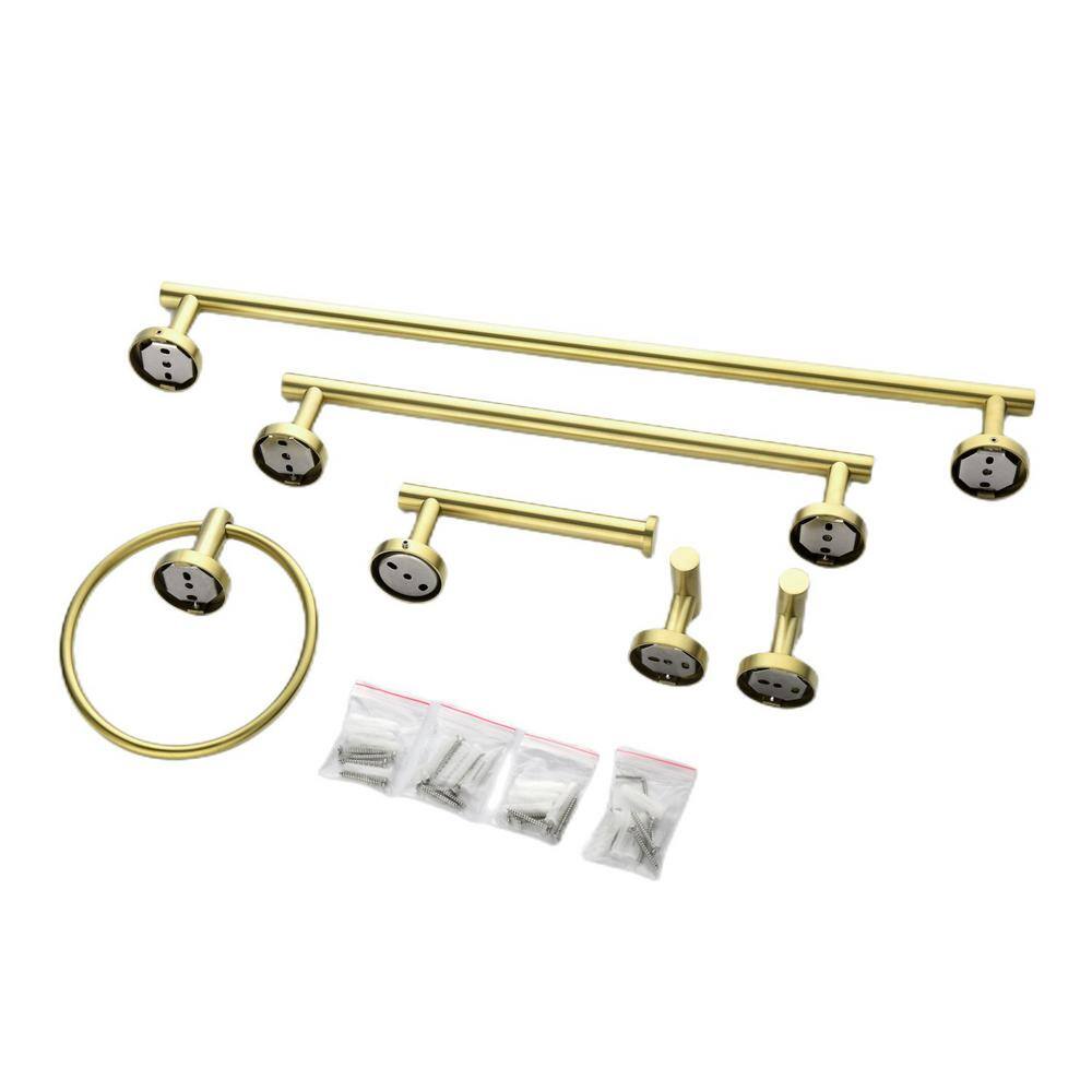 6-Piece Wall Mount Stainless Steel Bathroom Towel Rack Set in Brushed Gold