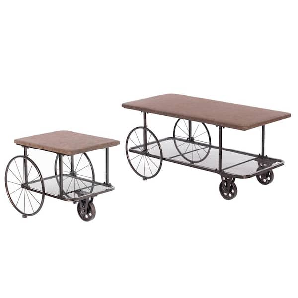 Vintiquewise Industrial Wagon Style Coffee Table Rustic End Table Magazine Holder (Set of 2)