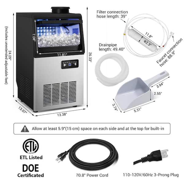 TITTLA 13.5 in. 100 lbs./24H Ice Maker Freestanding 3000 Plus Full Size Ice Cubes per day with Interior Blue LEDs in Black SLM32T