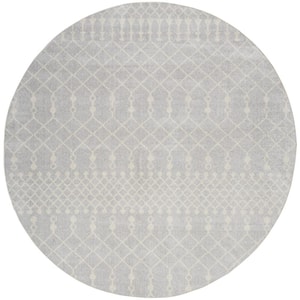 Astra Machine Washable Grey 8 ft. x 8 ft. Moroccan Transitional Round Area Rug