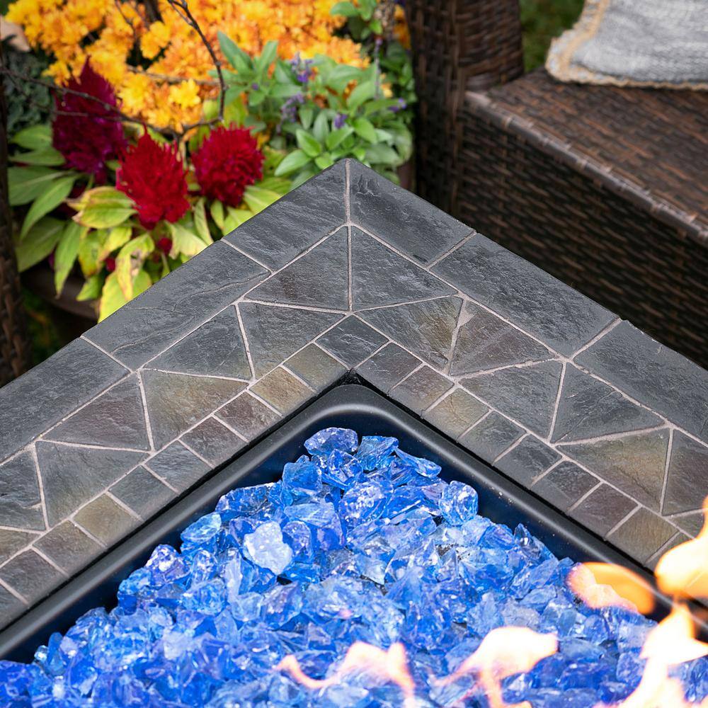 30-Inch Black Steel Propane Fire Pit Table with Fire Glass