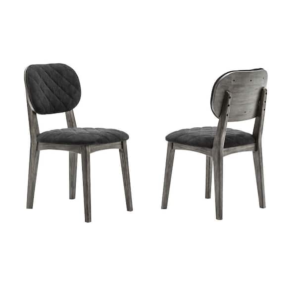 Benjara Gray Fabric Diamond Stitched Back Dining Chair (Set of 2)