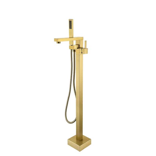 Staykiwi 1-Handle Freestanding Tub Faucet with Hand Shower in Brushed Gold