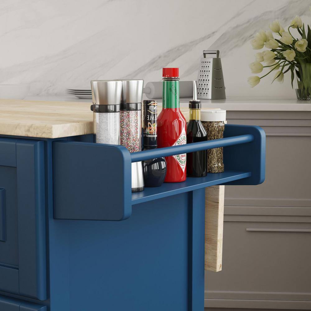 Blue Wood Drop Leaf Kitchen Cart with Spice Rack