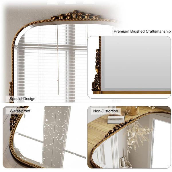 XRAMFY Antique Gold 44 in. W x 32 in. H Arched Polyurethane Framed