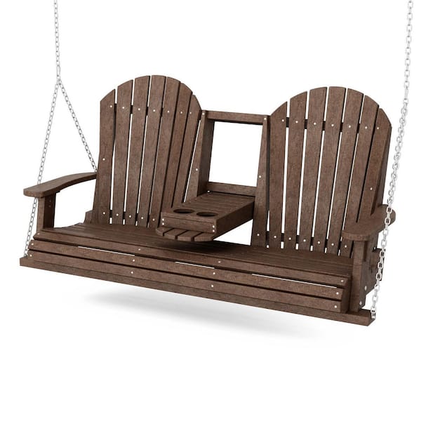 Heritage 2-Person Tudor Brown HDPE Plastic Porch Swing with Console