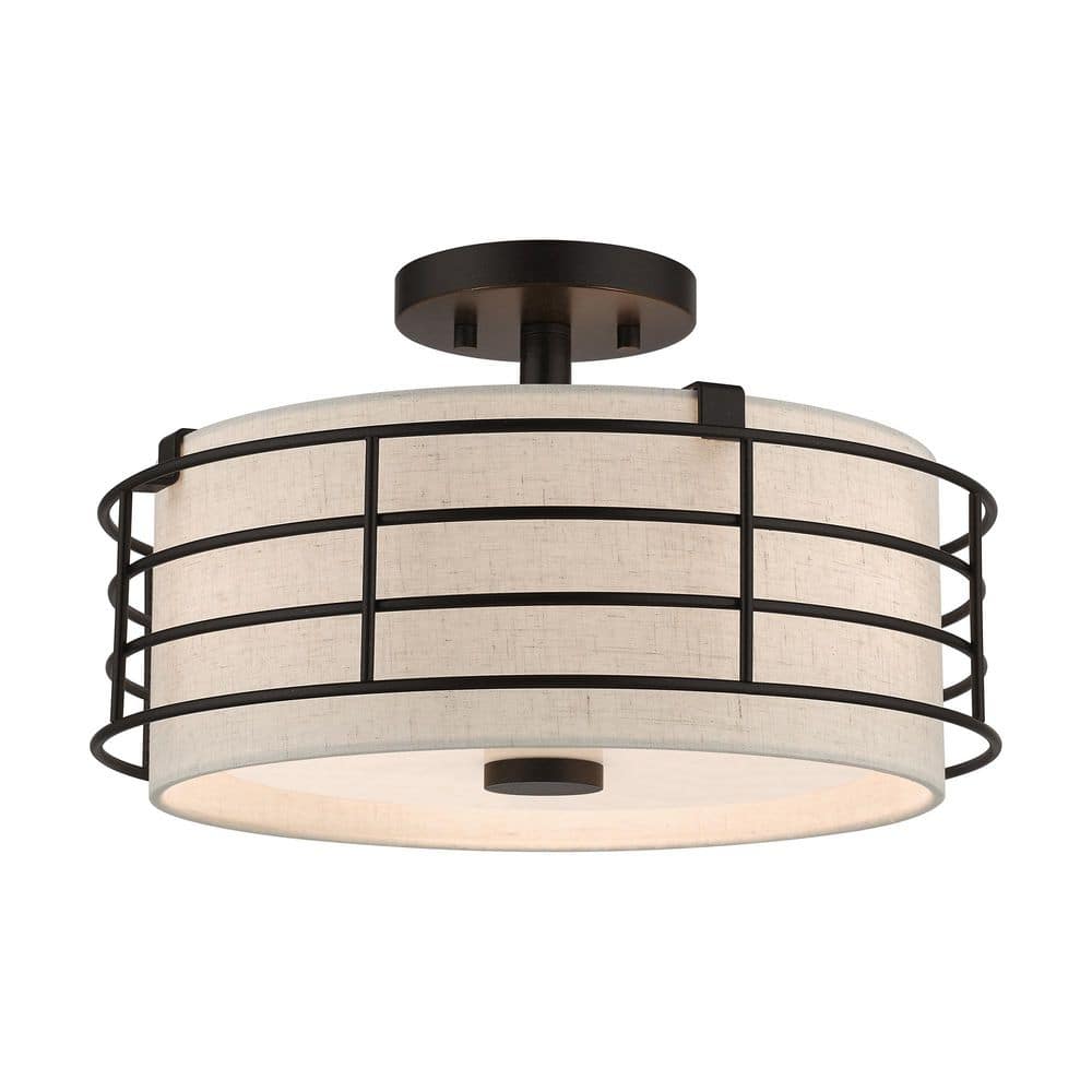 Wycombe 15 in. Industrial Caged Matte English Bronze Semi-Flush Mount for Hallway, Bedroom, Kitchen, Bulb not Included price history on PriceWatchPro