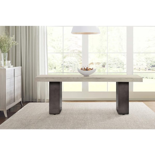 Armen Living Abbey 87 in. Rectangle Grey Oak Wood Top with Concrete Frame (Seats 8)