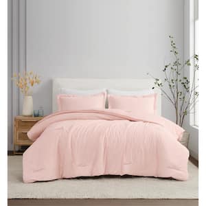 3-Piece Blush Solid 100% Linen King Comforter Set