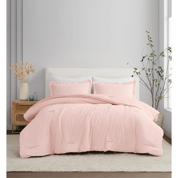 Brooklyn Loom 3-Piece Blush Solid 100% Linen King Comforter Set