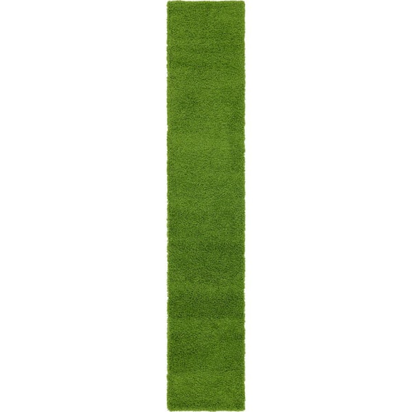 Unique Loom Solid Shag Grass Green 13 ft. Runner Rug