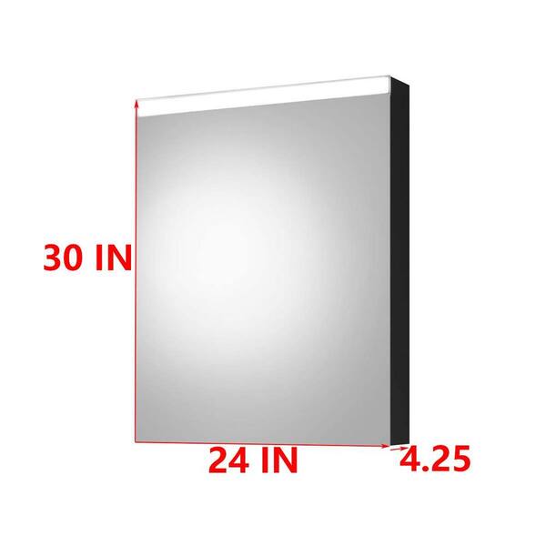 24 in. W x 30 in. H Black Rectangular Aluminum LED Medicine Cabinet with Mirror and Adjustable Shelf, Left Open