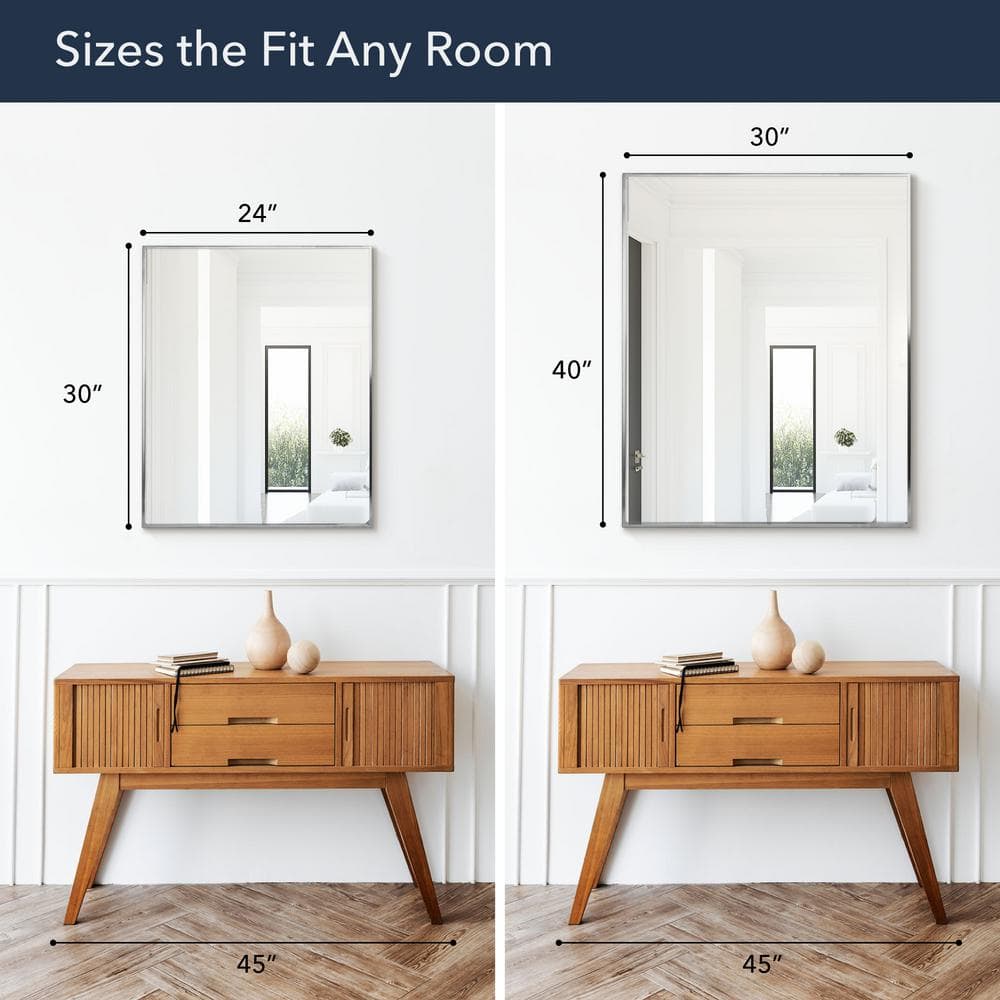 Elegant Brushed Nickel 24x30 Rectangular Vanity Mirror
