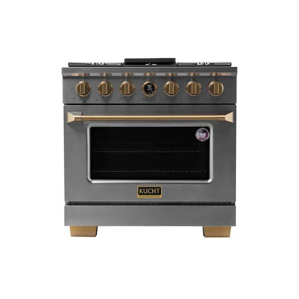 36 in. 5.2 cu.ft. 6-Burners Dual Fuel Range Natural Gas in Stainless Steel with Gold Accents and Digital Dial Thermostat