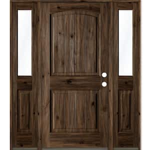58 in. x 80 in. Rustic Knotty Alder 2 Panel Left-Hand/Inswing Clear Glass Black Stain Wood Prehung Front Door with DHSL