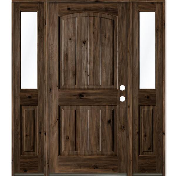 Krosswood Doors 60 in. x 80 in. Rustic knotty alder 2 Panel Left-Hand/Inswing Clear Glass Black Stain Wood Prehung Front Door with DHSL